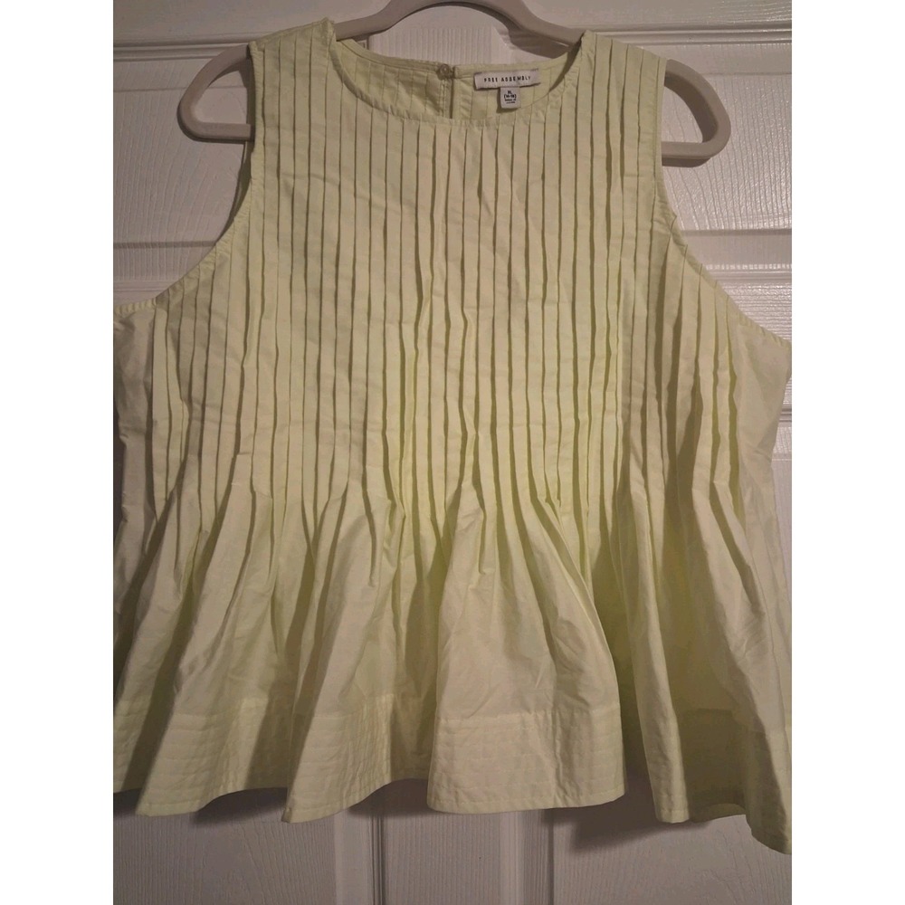 Women's XL 16-18 Top Yellow Pintuck Pleated Peplum Colorful Cotton Blend Blouse - Picture 2 of 13